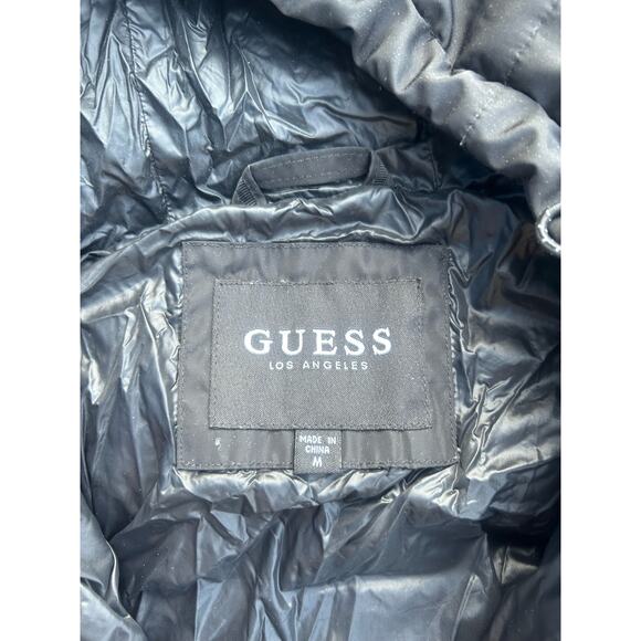 Men’s medium Guess black hooded popover puffer coat quarter zip puffer jacket - Picture 2 of 6